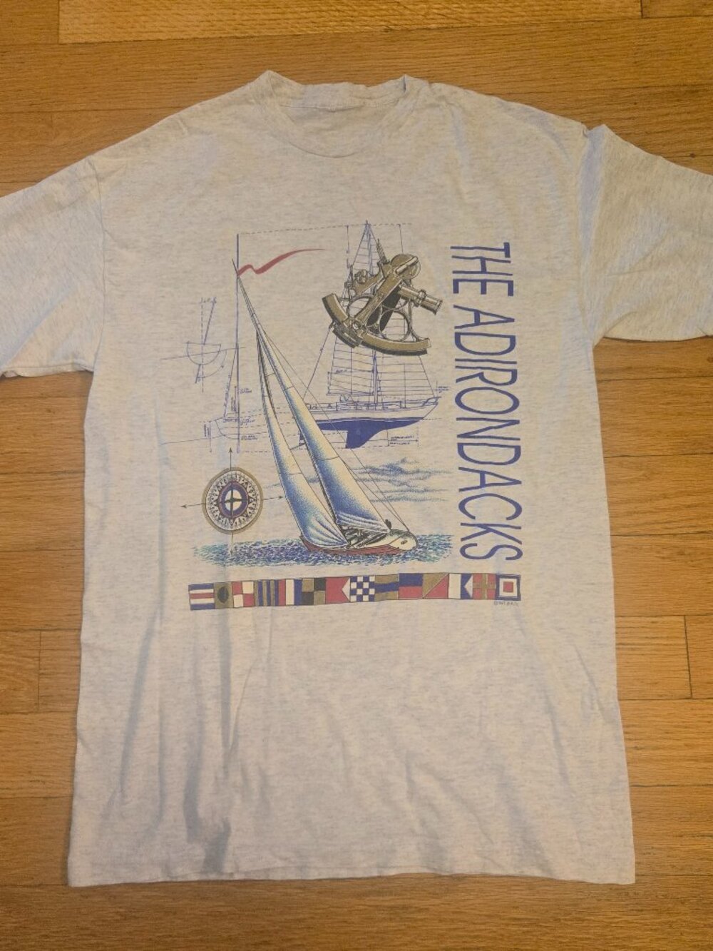 Vintage 90s Adirondacks Sailboat T Shirt Medium Gray Single Stitch Graphic Tee